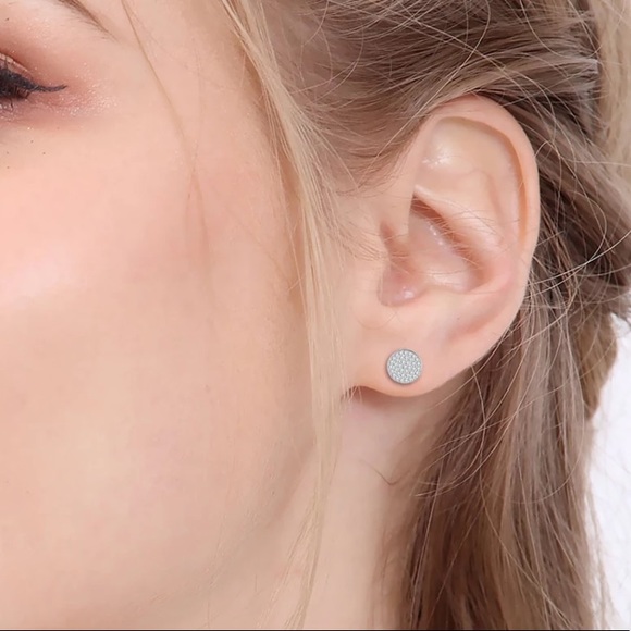 New! Sterling Silver Austrian Pave Stud Earrings - Picture 2 of 8